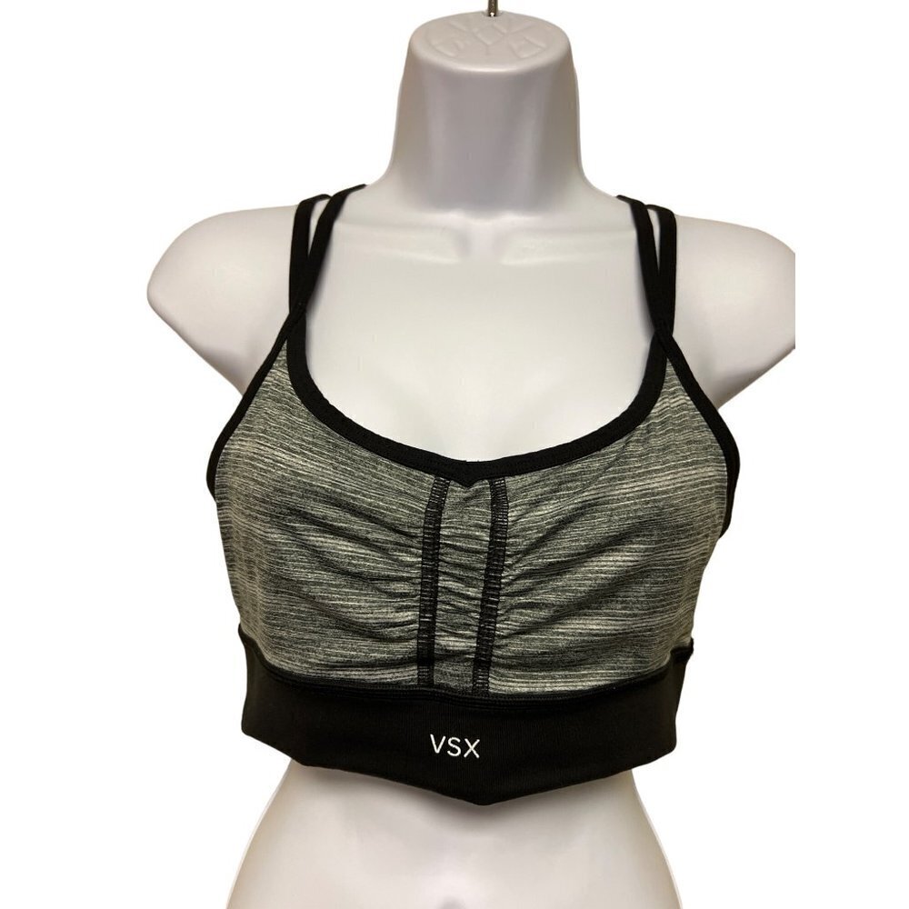 Victoria's Secret Sport Grey Black Strappy Cross Back Sports Bra Women's Small